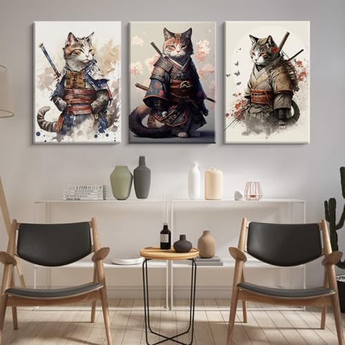 Japanese Cat Wall Art Poster Samurai Cat Canvas Wall Decor Japanese Anime - Image 6