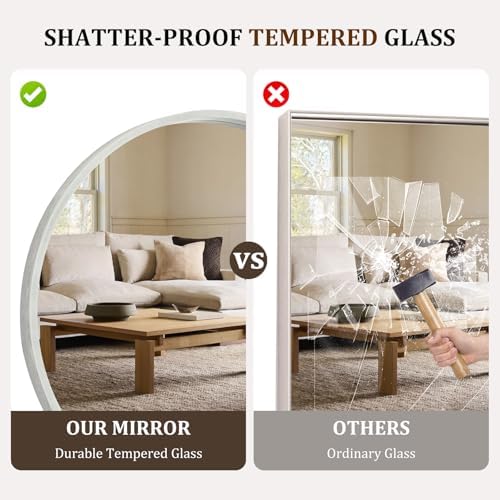 WallBeyond 36 Inch Round Wood Mirror, Large Circle Wooden Frame Wall Mirror - Image 4