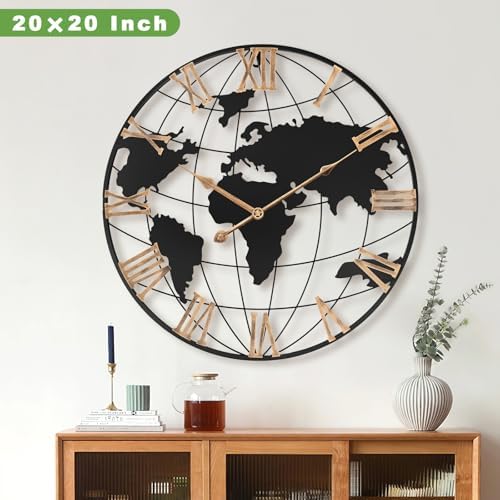 Pytha Sight 20 Inch Metal Large World Map Wall Clocks - Image 3