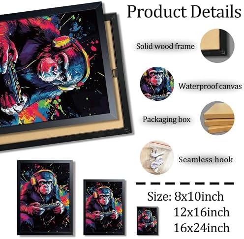 Gamer Monkey Wall Art, Gorilla Playing Video Game - Image 4