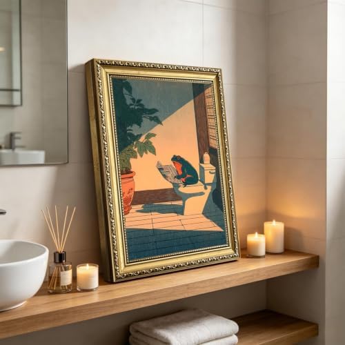 Funny Frog Bathroom Wall Art, Cute Japanese Frog in Toilet Wall Decor, - Image 2