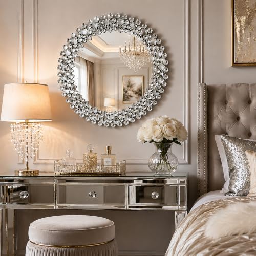SHYFOY 18" Round Mirrors for Wall Decor, Crystal Decorative Mirrors - Image 3