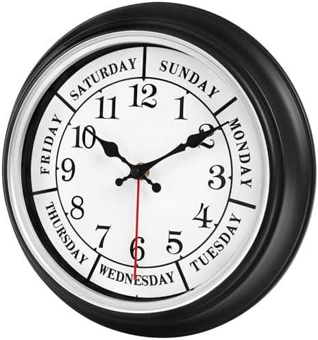 45MinST 12 Inches Retro Wall Clock, Day of The Week Wall Clock, Calendar Day - Image 2