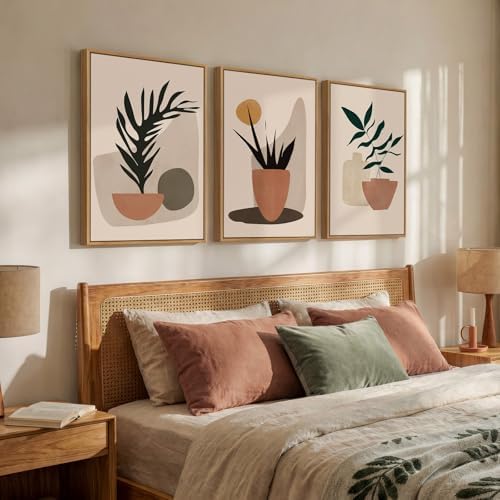 Framed Boho Neutral Orange Botanical Wall Art - Image 2