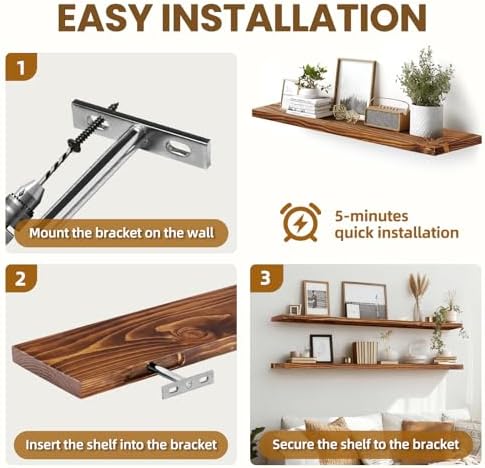 36x5.8x0.8in Floating Wall Shelves Rustic Solid Wood 2-Pack - Image 7
