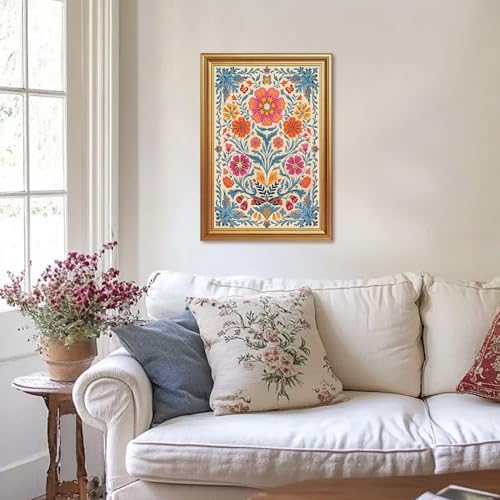 EJPFOGV Colorful Folk Art Bohemian Floral Framed Canvas Wall Art 16x24 inch - Image 2
