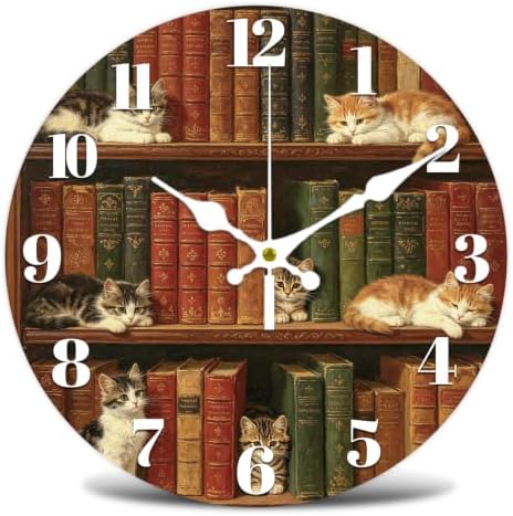 Vintage Bookshelf Wall Clock Silent Non-Ticking 12" by WHIMSTITCH