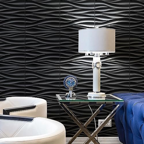 STICKGOO Black 3D Wall Panels, Wave Design, 19.7''x19.7'' - Image 4