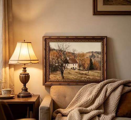 Vintage Gold Framed Autumn Country Cottage Wall Art ，Rustic Farmhouse Landscape - Image 2