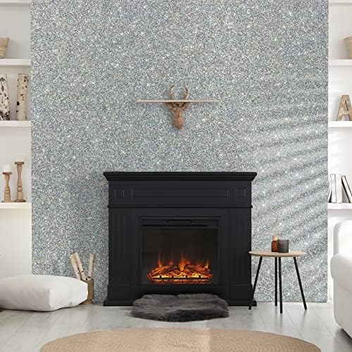 VEELIKE Silver Holographic Glitter Peel and Stick Wallpaper Sliver Glitter - Image 3