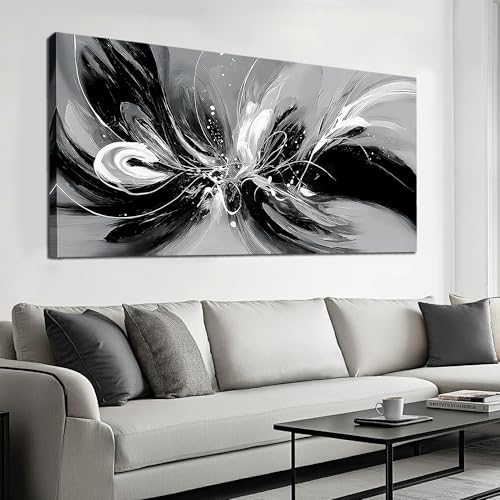 Black White and Gray Abstract Canvas Wall Art by POMAIHUADE