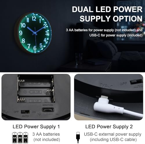 JoFomp Green Wall Clocks Battery Operated Night Glow, 12 Inch Sound Control - Image 5