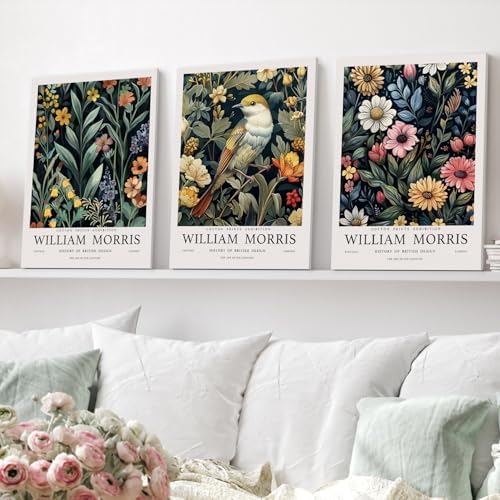 Hianan Wrapped Canvas Morris Floral Bird Wall Art Set of 3, 16x24 in - Image 4