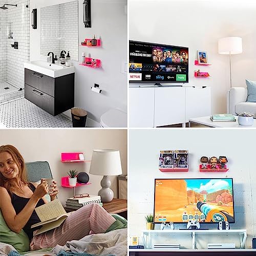 OAPRIRE Acrylic Floating Wall Shelves Fluorescent Pink, No Drill, 9 Inch 2P - Image 3
