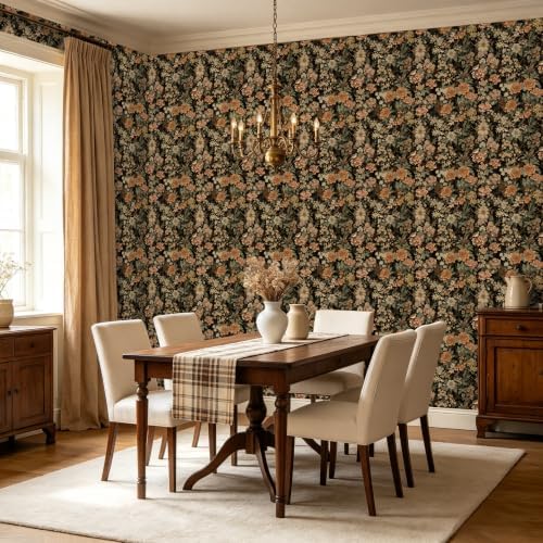 Dark Vintage Olive Floral Peel and Stick Wallpaper 17.5" x 118" - Image 2