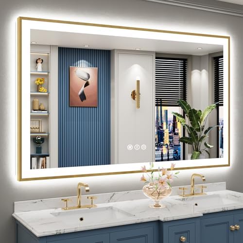 60x38 Gold LED Bathroom Mirror by Awandee