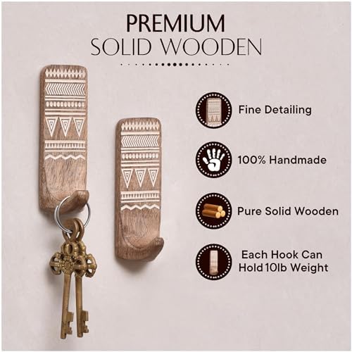 Indian Shelf 6 Wooden Adhesive Wall Hooks - Image 4