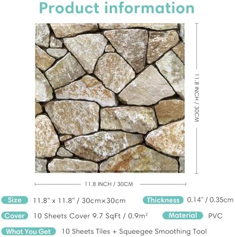 Commomy Faux Stone Peel and Stick 3D Wall Panels 10 Pcs 11.8" x 11.8" - Image 6