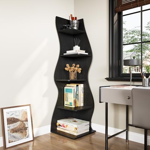 LITTLE TREE Small Corner Shelf, Modern 5-Tier Wall Corner Bookshelf, Stylish - Image 2