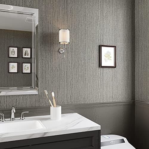 VEELIKE Grey Grasscloth Vinyl Wallpaper, Textured Fabric, Peel and Stick - Image 4