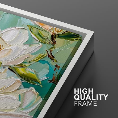MUDECOR Framed Canvas Print Wall Art Abstract Magnolia Flower Teal Green - Image 6