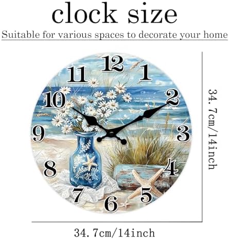 Blue Beach Wall Clocks for Living Room 14 Inch Silent - Image 6