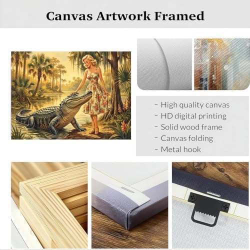 Retro Swamp Alligator Canvas Wall Art - Image 4