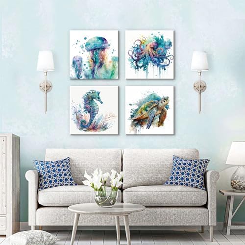Beach Bathroom Wall Art Sea Turtle Coastal Decor Nautical Animals Canvas Prints - Image 5