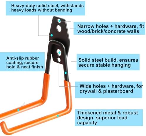 2 Pack Heavy Duty Wall Hook for Hanging, Garage Tool Organizer Wall Mount - Image 2