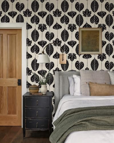Dimoon Modern Peel and Stick Wallpaper Black and Cream Leaf Contact Paper - Image 2