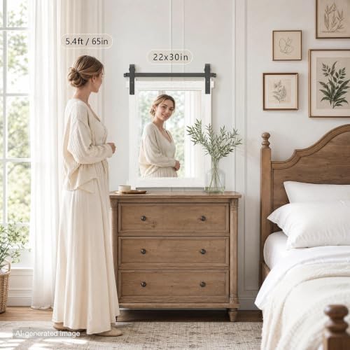 Besdomus Rustic Bathroom Vanity Mirror: 22"x30" White Farmhouse Barn Door - Image 4