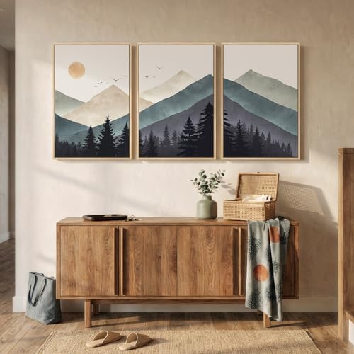 Framed Boho Mountain Landscape 3 Piece Wall Art - Image 4