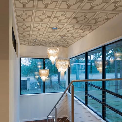 STICKGOO PVC Ceiling Tiles, Antique Gold Decorative Drop Ceiling Tiles 24 x 24in - Image 3