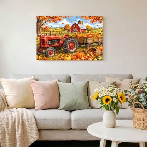 Fall Farmhouse Canvas Wall Art, Made in USA, Harvest Rural Orange Pumpkins Red - Image 5