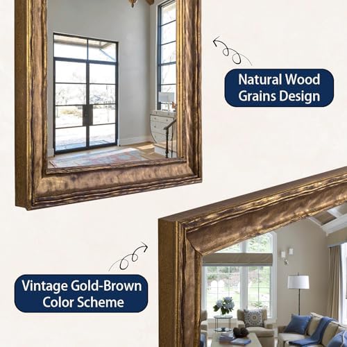 Rectangular Antique Solid Wood Frame Mirror, Wooden Mirrors - Image 4