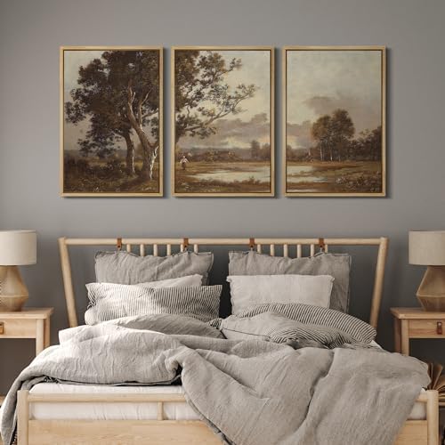 MUDECOR Framed Canvas Print Wall Art Rural Idyll Lakeside Trees and Pastoral - Image 3
