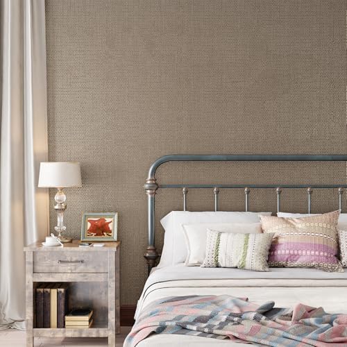 Brown Taupe Grasscloth Wallpaper Textured Metallic Contact Paper - Image 4
