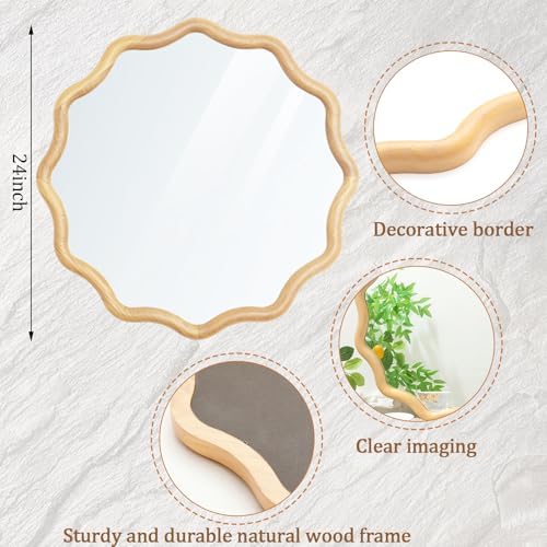 Vercraft 24" Scalloped Wood Wall Mirror, Boho Wall Decor - Image 4