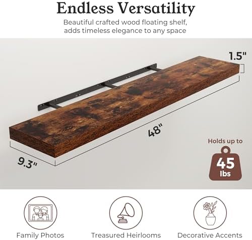48" Brown Floating Shelves Wood Wall Shelf, Rustic Brown - Image 2