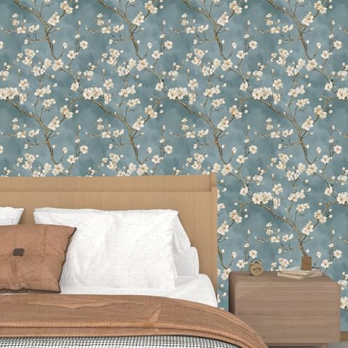 Laatse Vintage Blue White Floral Wallpaper Peel and Stick 17.5''x393'' - Image 7