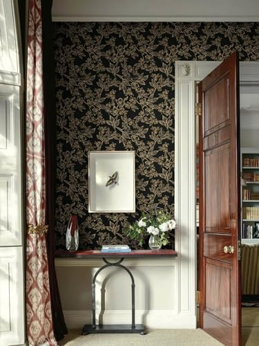 Ismoon Dark Floral Peel Stick Wallpaper Black Gold Wallpaper 17.3x196in - Image 6