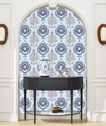 BOKEBEVE Boho Floral Peel and Stick Wallpaper Light Blue 17.5 x 118In - Image 3