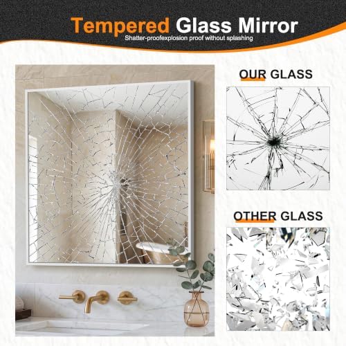 Delma Bathroom Vanity Mirror, 30x30 Silver Metal Framed Mirror - Image 5