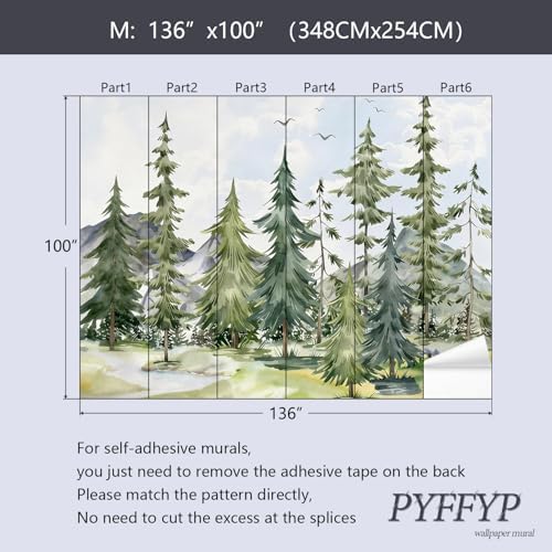 PYFFYP-Watercolor Cartoon Forest Pine Tree Peel and Stick Wallpaper Mural - Image 5