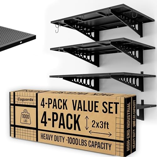 4-Pack 2x3ft Wall Storage Shelves, 1000 Lbs Garage Wall Shelf, Heavy Duty by Cuguords