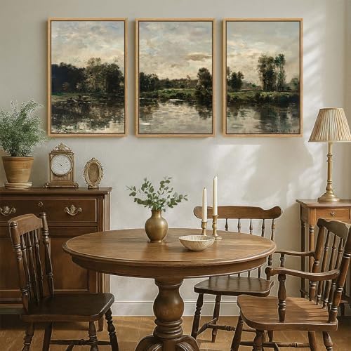 Framed Vintage Lake Landscape Large Wall Art - Image 4