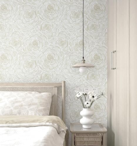 Toduso Beige Peel and Stick Wallpaper Modern Contact Paper Self-Adhesive Floral - Image 6