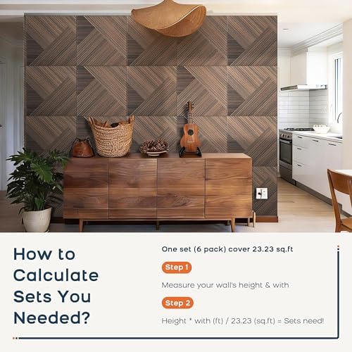 BUBOS 6 Pack Wood Wall Panel, 23.6"x23.6" Peel and Stick Faux Acousitc Panel - Image 4