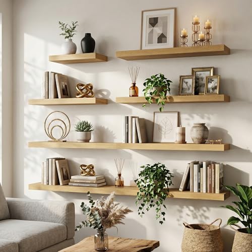 72 Inch Floating Shelves for Wall, Oak Finish - Image 3