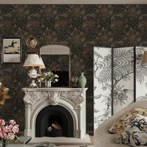 Dimoon Vintage Peel and Stick Wallpaper Dark Green Floral Wall Paper 16.1"x236" - Image 4